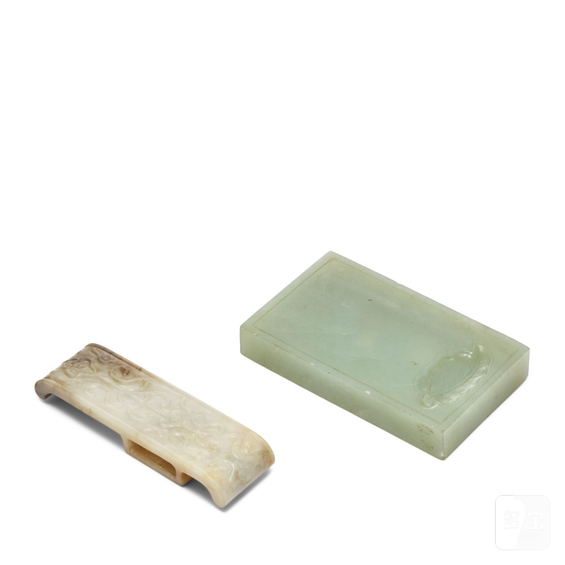 二十世紀 青玉硯 暨 白玉仿古劍璏 | TWO JADE CARVINGS